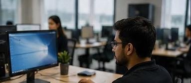 Staff working at a connected desktop workstation